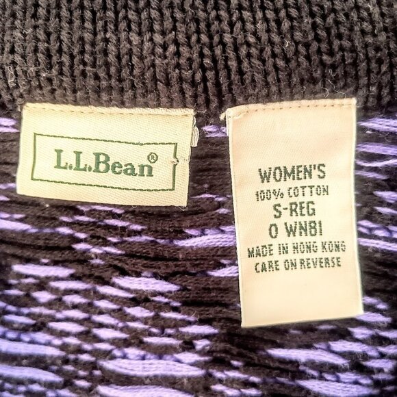Vintage L.L. Bean Purple Cotton Nordic Snowflake Fair Isle Cardigan - Picture 4 of 5